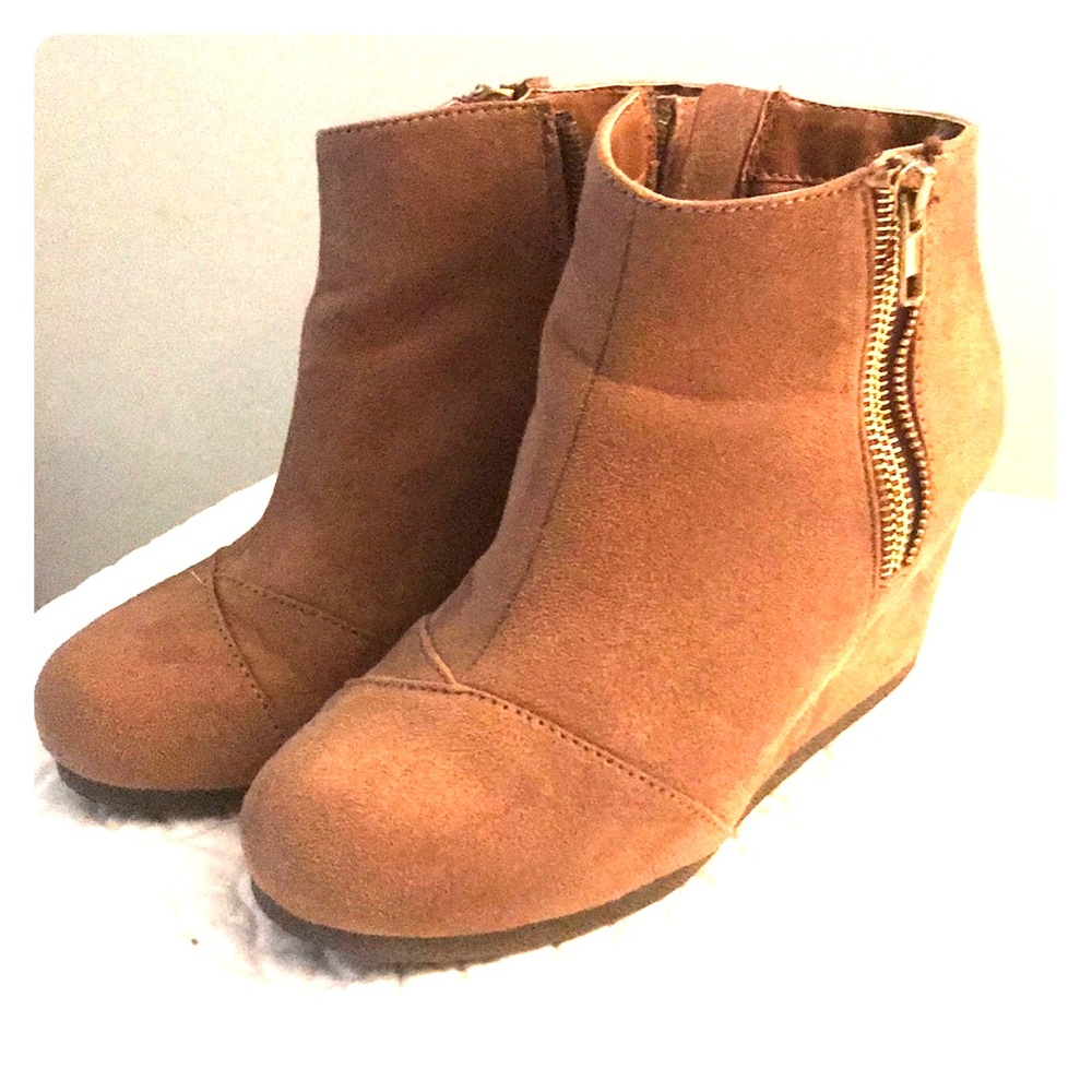 Faux suede wedge booties.